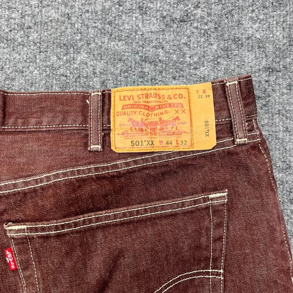 Levi's 501 XX Jeans Men's Burgundy Denim Frayed Classic Button‎ Fly - 40X27.5